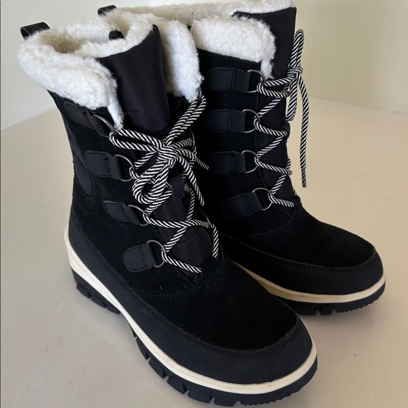 All in Motion Black Ankle Boots with White Accents - Picture 1 of 12